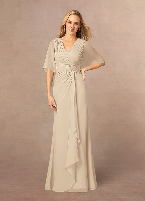 Azazie Carson Mother of the Bride Dresses A-Line V-Neck Lace Chiffon Floor-Length Dress image1