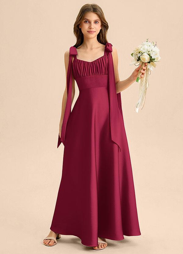 Azazie Halley Junior Jurk van Stretch Satijn met A-Lijn Boog Bourgondië image1