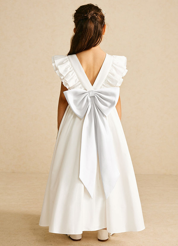 Azazie Aero Flower Girl Dresses Ivory White A-Line Pleated Cotton Dress image1