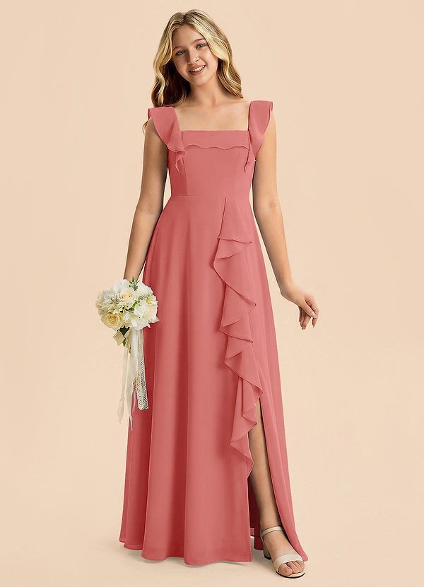 Azazie Nori Junior Antique Rose A-Line Ruched Chiffon Dress image1