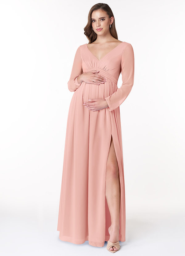 Azazie Teton Vestidos de dama de honor de maternidad Vestido de Corte En A Manga larga Hasta el suelo Gasa image1