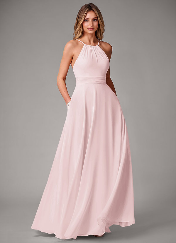 Azazie Amalia Bridesmaid Dresses Blushing Pink A-Line Pleated Chiffon Dress image1