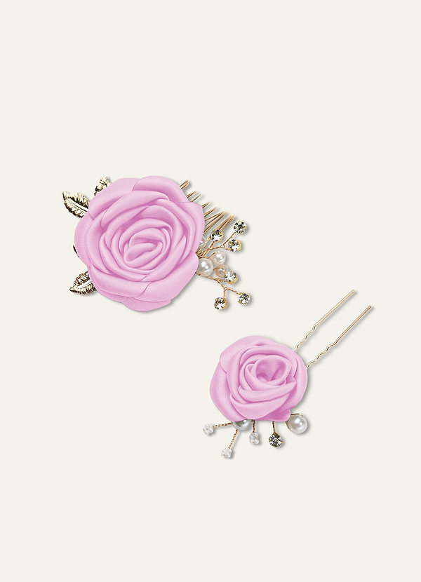 front Set met bijpassende matte satijnen haarspelden in roze