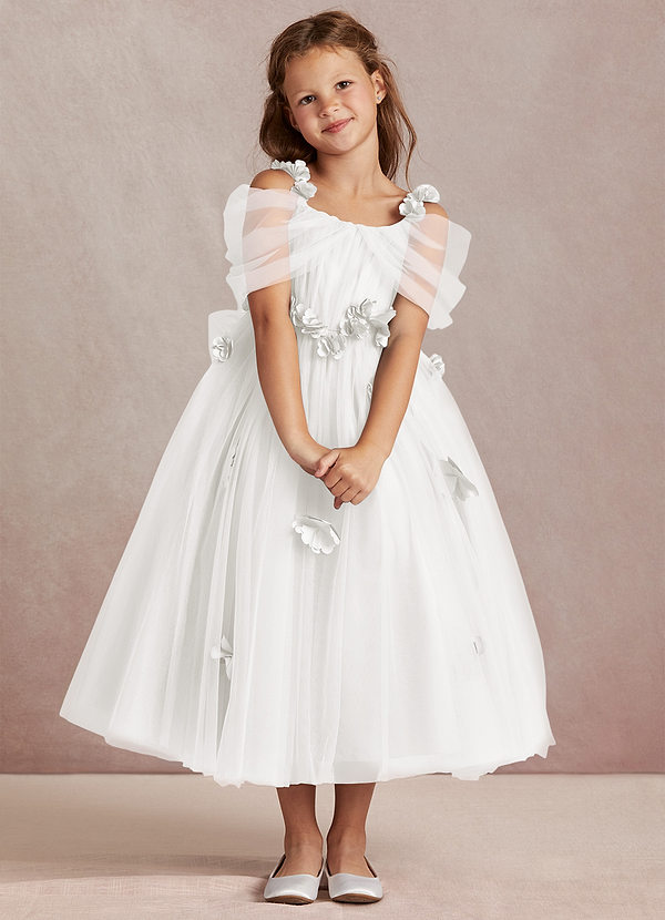 Azazie Shaylee Flower Girl Dresses Ivory A-Line Off the Shoulder Tulle Dress image1