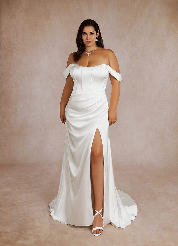 Azazie Aurelie Brautkleider Meerjungfrau-Linie Schulterfrei Stretch-Satin Kleid Diamantweiß image1