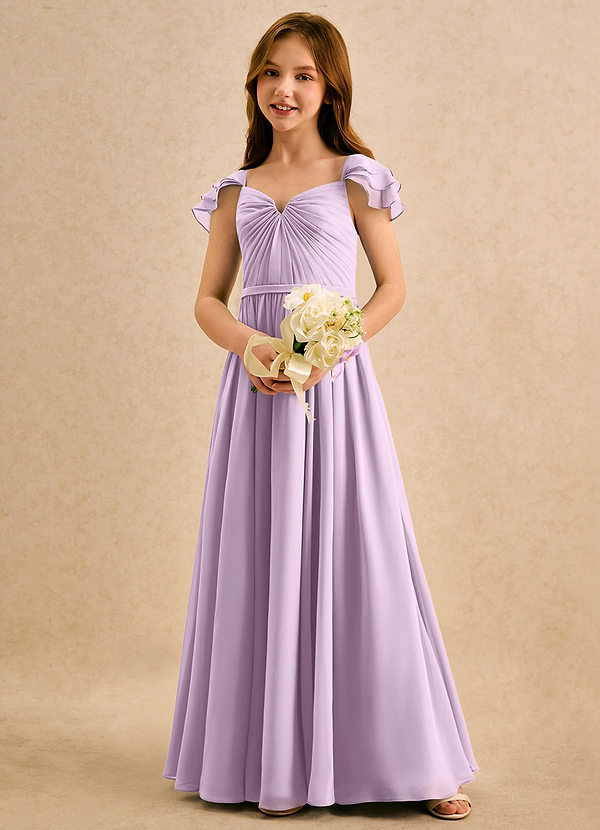 Azazie Meimei Girls Formal Vestidos de Niña de Flores Vestido de Lila Esmerilada de Gasa de Corte en A con Plisado image1