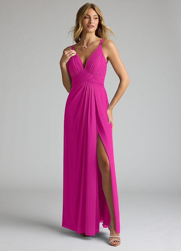 Azazie Maren Allure Brautjungfernkleider A-Linie V-Hals Spitze Chiffon Kleid Fuchsia image1