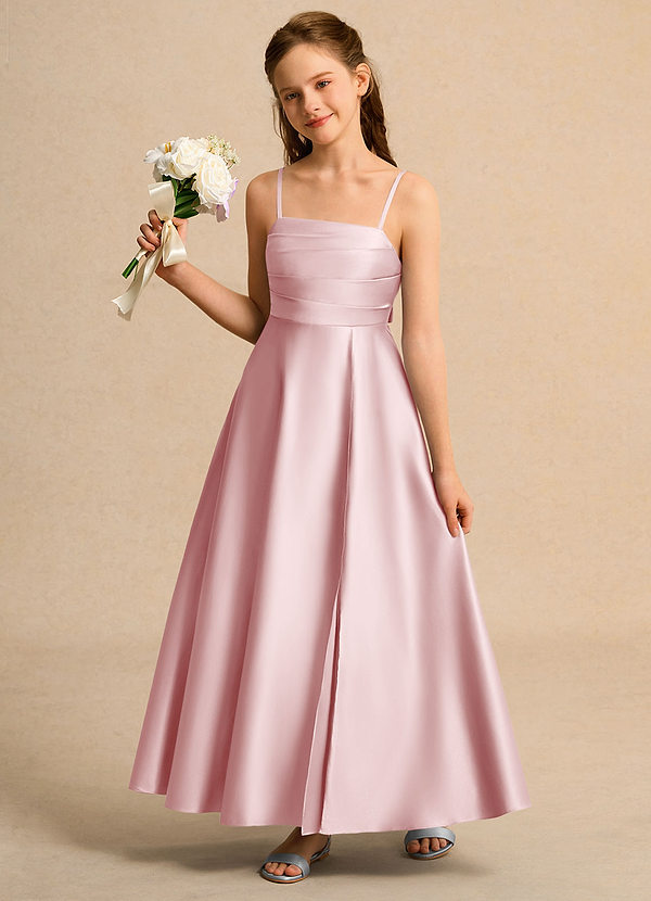 Azazie Pebbles Girls Formal Sukienki dla Dziewczynki Sypiącej Kwiaty Litera A Plisowana Matowy satynowy Długość kostki Sukienka image1