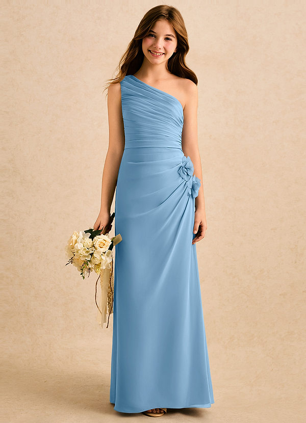 Azazie Sophie Girls Formal Sukienki dla dziewczynek sypiących kwiaty Osłona Jedno ramię Szyfon Długość podłogi Sukienka image1