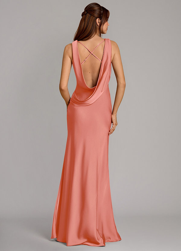 Azazie Cheryl Vestidos Dama de Honor Vestido de Rosa Salmón de Satén Elástico de Corte Sirena image1