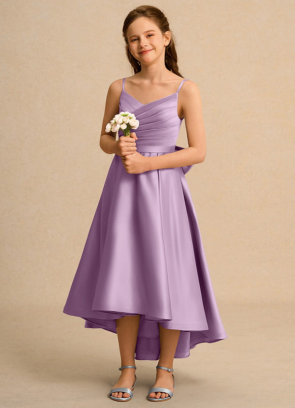 Azazie Sweets Junior Formal Abiti da Ragazza di Fiori Abito A-Line in Raso Opaco Plissettato Glicine image1