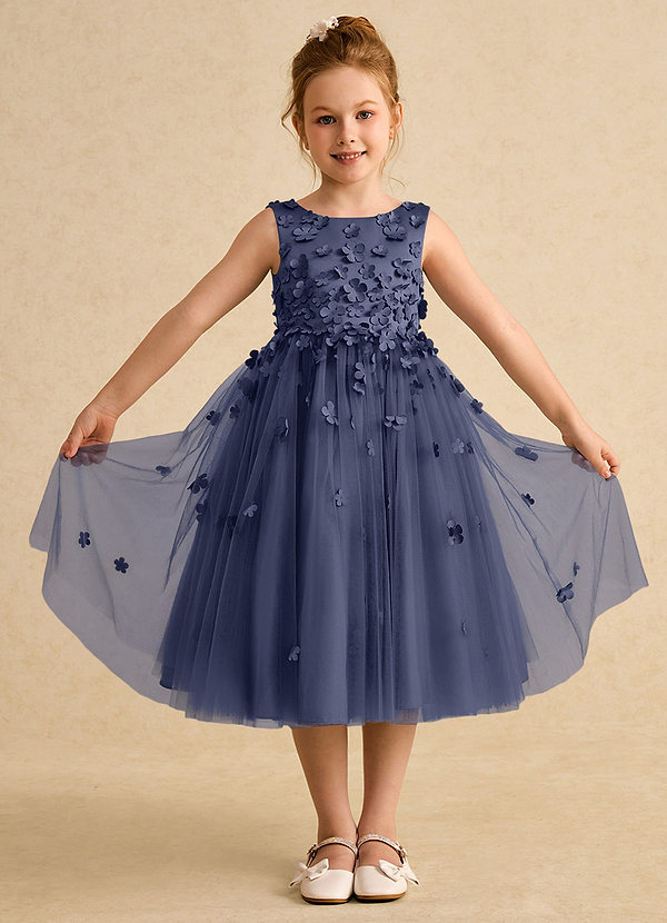 Azazie Lana Flower Girl Dresses Stormy A-Line Sleeveless Matte Satin Dress image1
