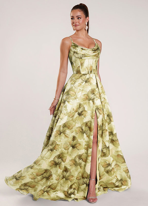 Zephyrine Giallo Abito da ballo con corsetto in jacquard a stampa floreale. image1