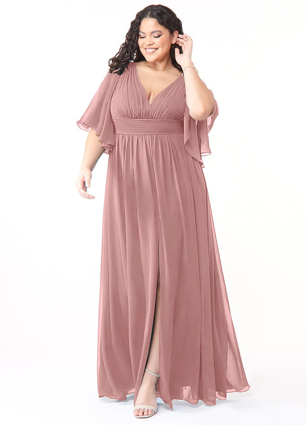 Azazie Temeka Robes Demoiselle d'honneur Robe Trapèze en Mousseline de soie Rayé Rose Poussiéreuse image1