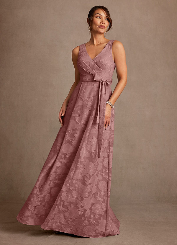 Azazie Luanne Mother of the Brides Dresses Dusty Rose A-Line Pleated Floral Burnout Dress image1