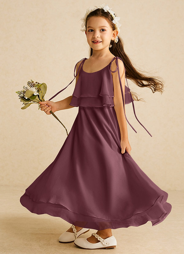Azazie Temi Flower Girl Dresses Sangria A-Line Spaghetti Strap Chiffon Dress image1