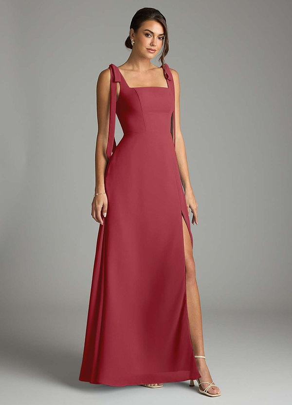 Azazie Debra Bridesmaid Dresses Pomegranate A-Line with Pockets Chiffon Convertible Dress image1