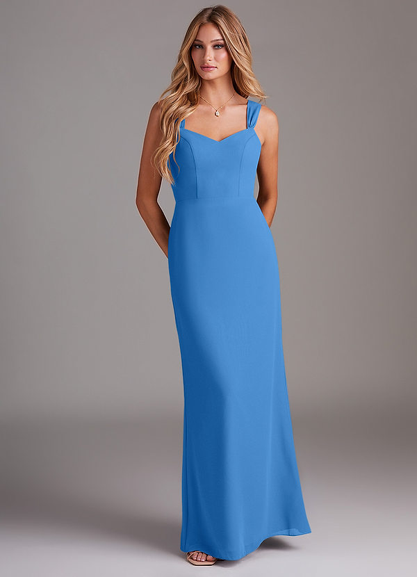 Azazie Denice Vestidos de dama de honor Vestido de Azul Grisaceo de Gasa de Recto con Plisado image1