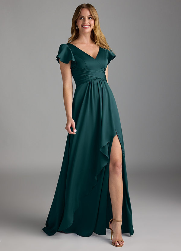 Azazie Omari Bridesmaid Dresses Pine A-Line Stretch Satin Dress image1