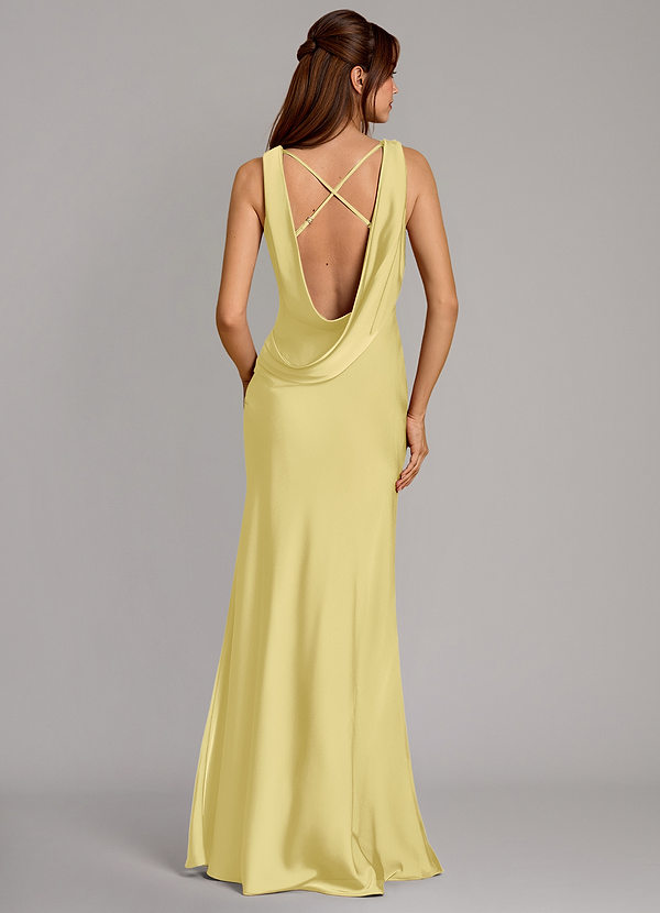Azazie Cheryl Bridesmaid Dresses Lemon Sorbet Mermaid Stretch Satin Dress image1