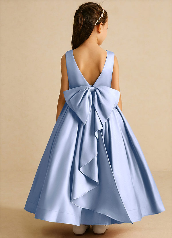Azazie Cailee Flower Girl Dresses Ice Ball-Gown Pleated Matte Satin Dress image1