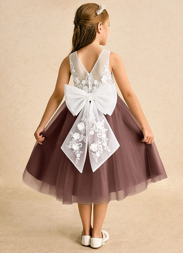 Azazie Lina Flower Girl Dresses Ivory Espresso Ball-Gown Lace Dress image1