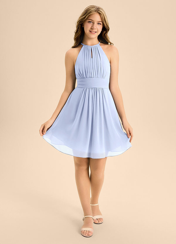 Azazie Bonnie Junior Ice A-Line Pleated Chiffon Dress image1