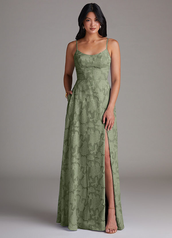 Moira Bridesmaid Dresses Pistachio A-Line Side Slit Floral Burnout Dress image1