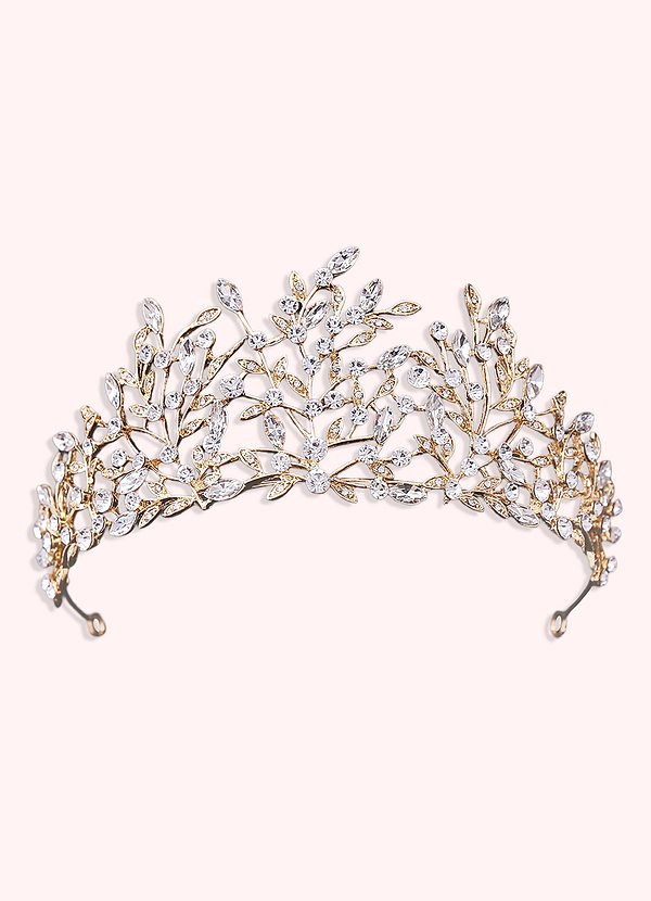 front Bridal Leaf Rhinestone Crown