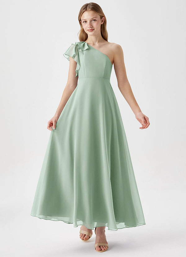 Azazie Arabella Junior Agave A-Line Ruched Chiffon Dress image1