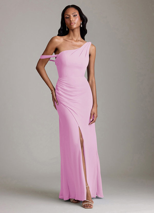 Azazie Madelyn Bridesmaid Dresses Candy Pink Mermaid One Shoulder Chiffon Convertible Dress image1