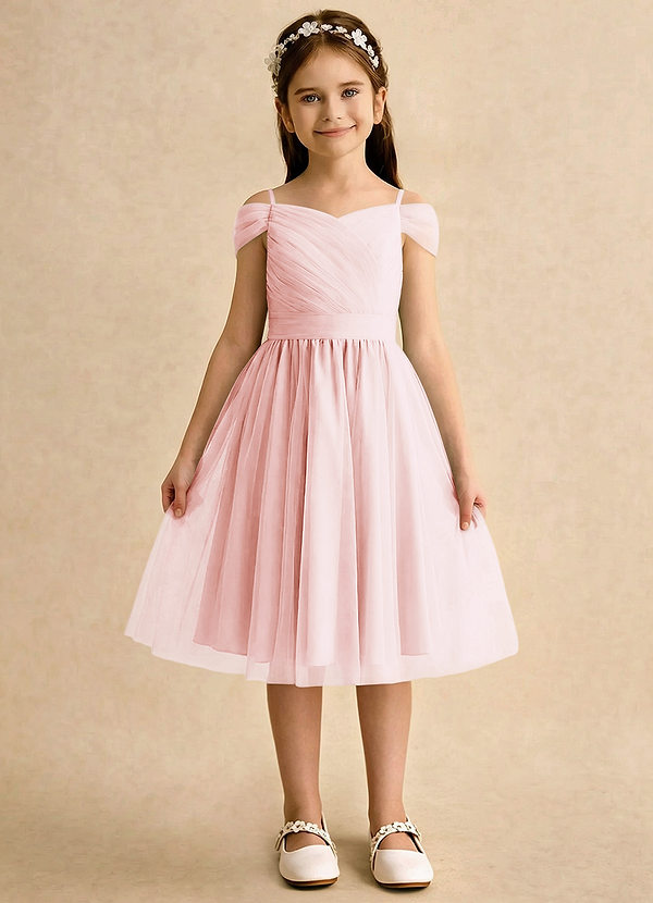 Azazie Lila Girls Formal Blumenkinder Kleider A-Linie Schulterfrei Tüll Kleid Zartrosa image1