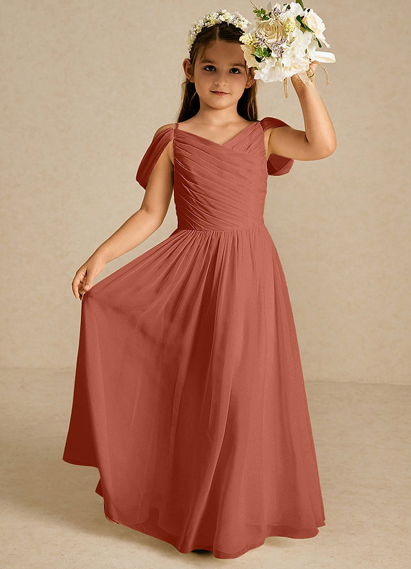 Azazie Chelle Flower Girl Dresses Clay A-Line Pleated Chiffon Dress image1