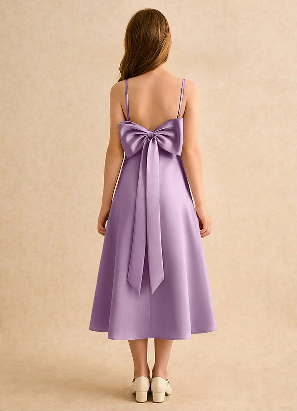 Azazie Jaella Girls Formal Sukienki dla dziewczynek sypiących kwiaty Linia A Pofałdowany Matowy satynowy Długość herbaty Sukienka image1