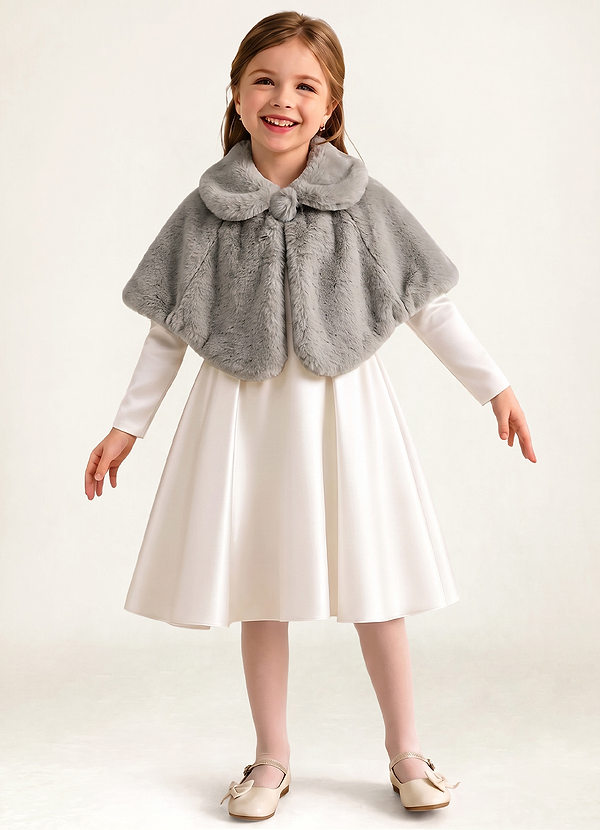 front Flower Girl Faux Fur Collared Cape