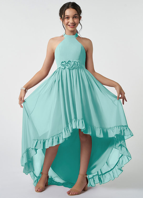 Azazie Hermione Junior Aqua A-Line Chiffon Dress image1