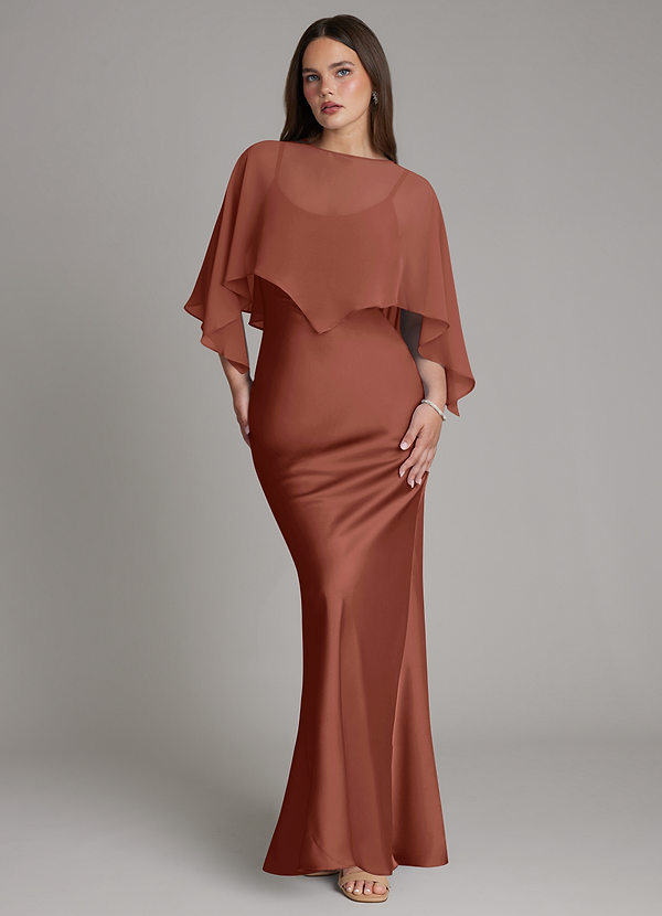 Azazie Ambra Bridesmaid Dresses Auburn Mermaid Pleated Stretch Satin Dress image1