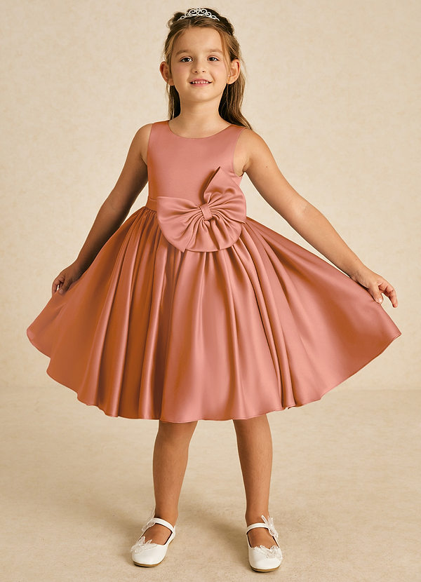 Azazie Apple Flower Girl Dresses MAI TAI A-Line Bow Matte Satin Dress image1