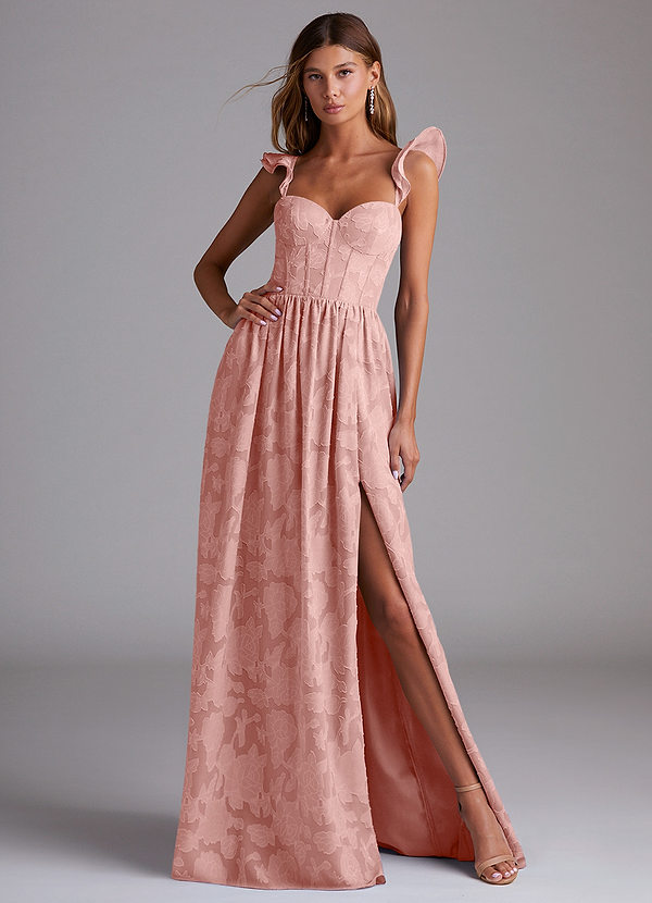 Azazie Denisse Bridesmaid Dresses Rosette A-Line Ruched Floral Burnout Dress image1