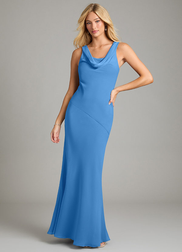 Azazie Rylina Bridesmaid Dresses Blue Jay Mermaid Pleated Chiffon Dress image1