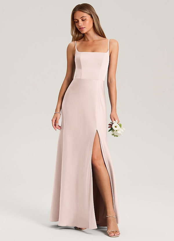 Azazie Lidia Suknie dla druhen Syrena Rozcięcie z boku Satyna elastyczna Do ziemi Sukienka image1