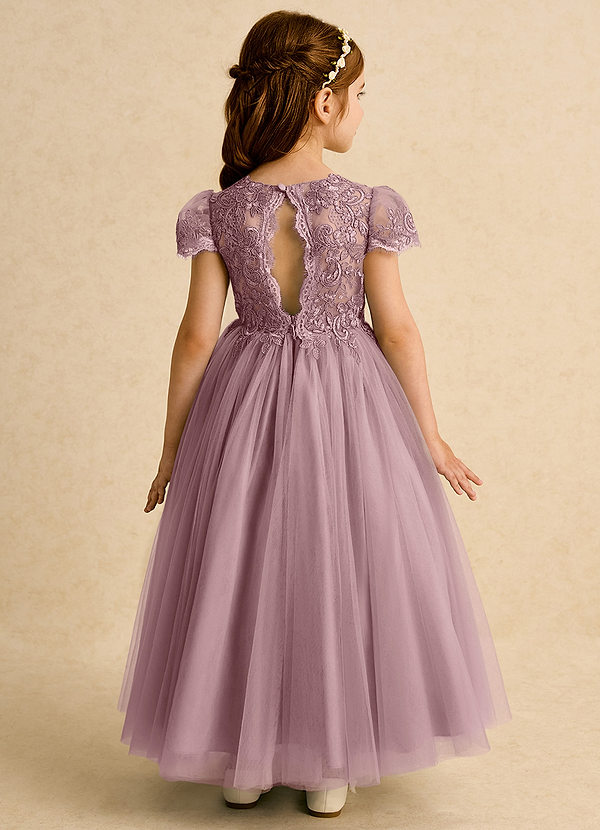 Azazie Puff Flower Girl Dresses Dusty Rose Ball-Gown Lace Tulle Dress image1