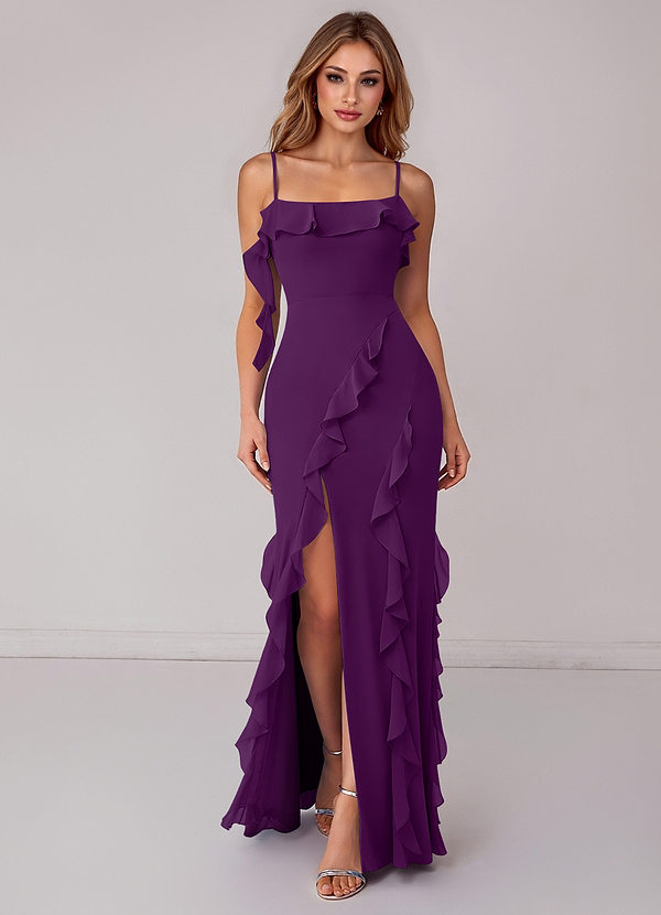 Azazie Malia Bridesmaid Dresses Grape Sheath Ruched Chiffon Dress image1