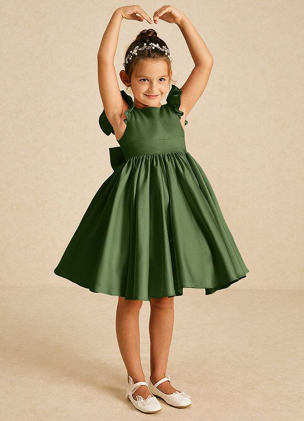 Azazie Tootsie Flower Girl Dresses Olive A-Line Bow Matte Satin Dress image1