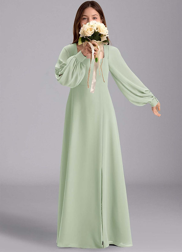 Azazie Bondi Junior Abito A-Line in Chiffon Blusa Verde Salvia image1