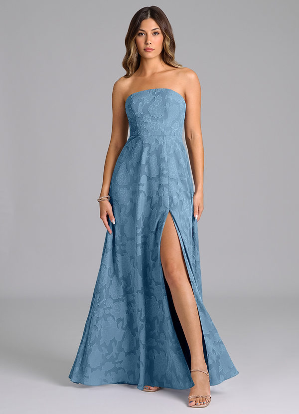 Azazie Wren Vestidos Dama de Honor Vestido de Azul Acero de Devorado Floral de Corte en A con Sin tirantes image1