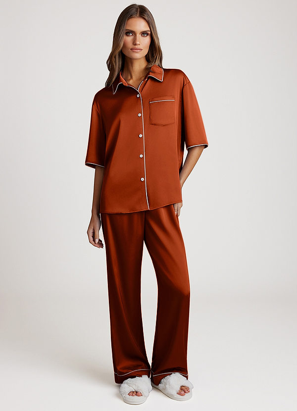 front Paprika Contrast-trimmed Pajama Set