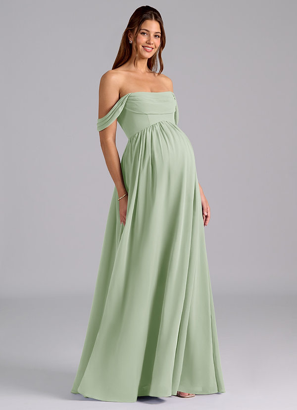 Azazie Saige Maternity Bridesmaid Dresses A-Line Pleated Chiffon Floor-Length Dress image1