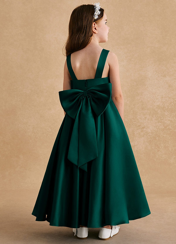 Azazie Honey Bear Flower Girl Dresses Pine A-Line Pleated Matte Satin Dress image1
