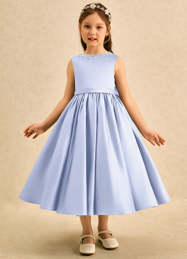 Azazie Doodle Flower Girl Dresses Lavender Ball-Gown Bow Matte Satin Dress image1